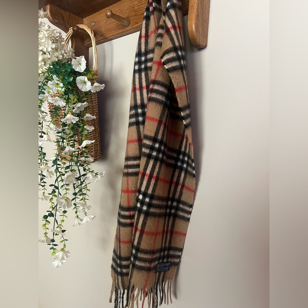 Burberry Tan, Black, and Red Check Scarf